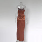 Taffeta Dress Vintage Strapless Long Type Temperament Split Dress Gown