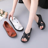 Highway Flat Sandals Summer Thick-Soled Leather Vintage Peep Toe Fashion Platform Height Increasing Wedge Sandals