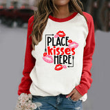 Valentine's Day T Shirts Couples Lip Pattern Loose Long Sleeve T-shirt