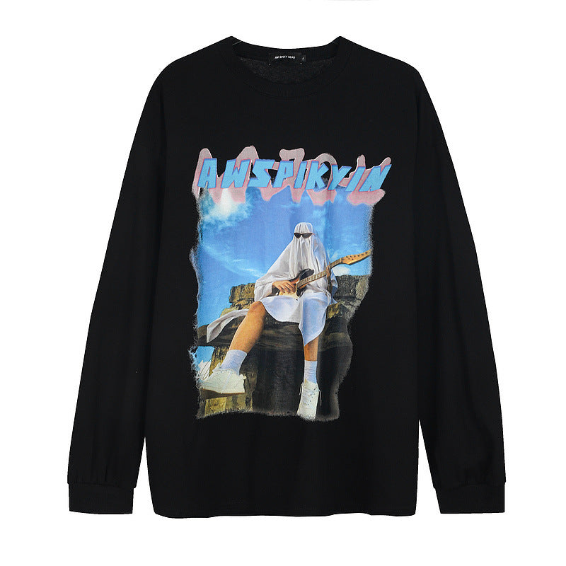 Man Fall Outfits Printed Long-Sleeved T-shirt Men's and Women's Loose Sweater