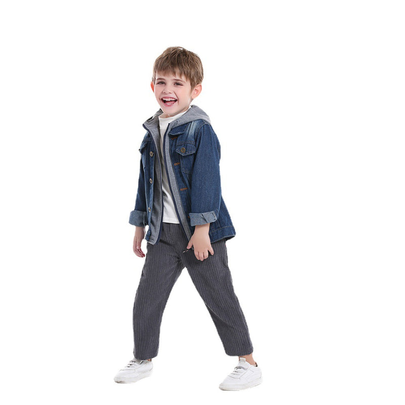Children Jean Jackets Denim Jacket Autumn and Winter Zipper Long Sleeve Hooded