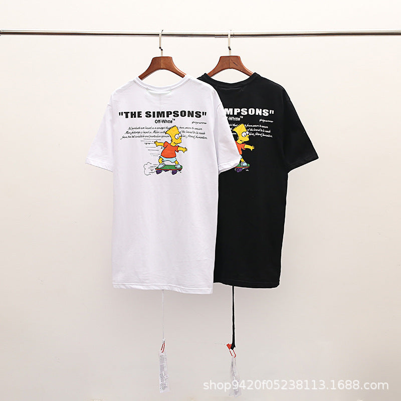 The Simpsons T Shirts Cartoon Simpsons Skateboard Letter Crew Neck