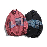 Man Fall Outfis Autumn Vintage Stitching Long-Sleeved Shirt Men's Loose Street Casual Couple Flower Shirt