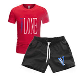 Vlone T Shirts & Shorts 2 Piece Set Men'S Short Sleeve Sports Beach Shorts Round Neck T-Shirt