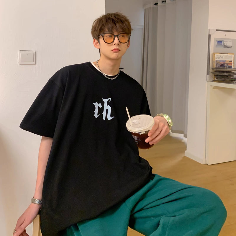Men T-Shirts Letter Print Loose Half Sleeve