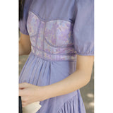 MIDI Mauve Wrap Dress Purple Puff Sleeve Dress Female