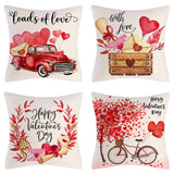 Valentine's Day Pillow Covers 4 Piece Random Styles Together, Truck Love Balloon Bicycle Ornament Pillow Cushion