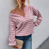 Women Pullover Knit Sweater Autumn and Winter Striped Pullover Fashion Sweater Top