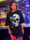 Skull Apparel Butterfly and Skull Print T-shirt Loose Harajuku Gothic Style All-Match T-shirt