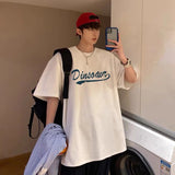 Men T-Shirts Letter Printed round Neck Loose Half Sleeve
