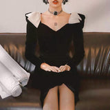 Valentine's Day Dress High Black Bow Velvet Dress Autumn and Winter Dress