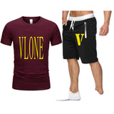 Vlone T Shirts & Shorts 2 Piece Set Men'S Printed Casual Short-Sleeved T-Shirt