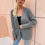 Women's Cardigan Knit Sweater Autumn and Winter Women's Solid Color Casual Mid-Length Knitted Cardigan