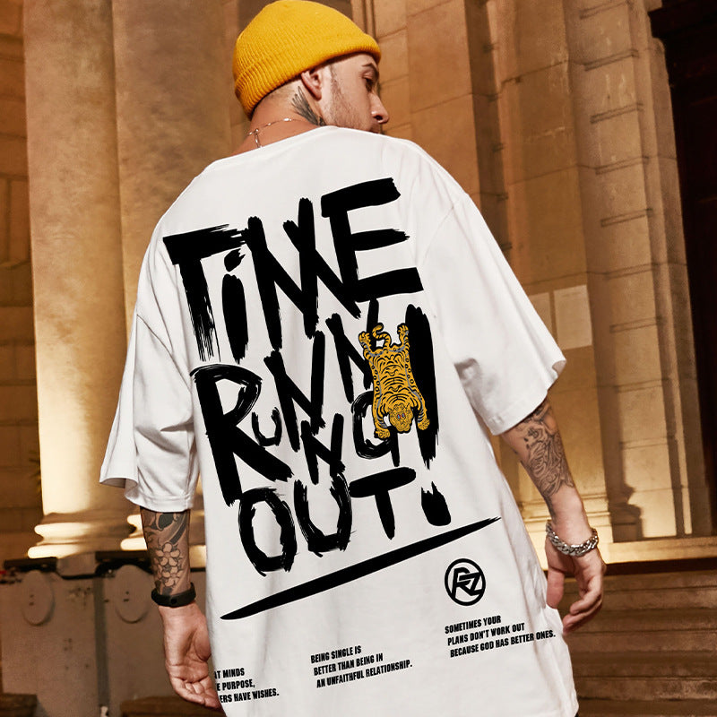 Men T-Shirts Graffiti Letter Print Loose Half Sleeve