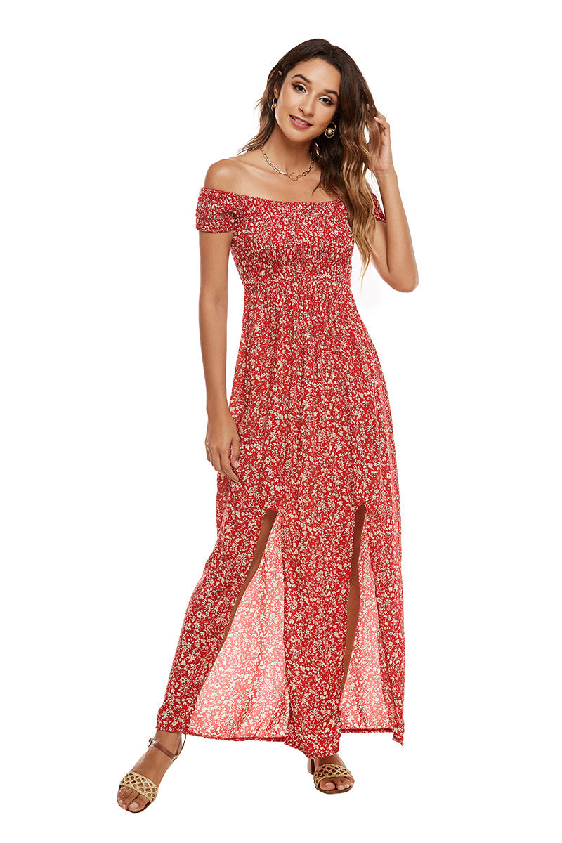 Coachella Music Festival Outfits Spring and Summer Sexy Wrapped Chest Floral Print Slit Short Sleeve Dress