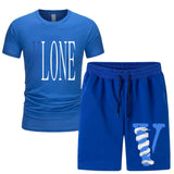 Vlone T Shirts & Shorts 2 Piece Set Men 'S Summer Printed Sports Short-Sleeved T-Shirt Set