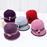 Red Beanie Hat Winter Knitted Woolen Cap Rabbit Hair Fleece-Lined