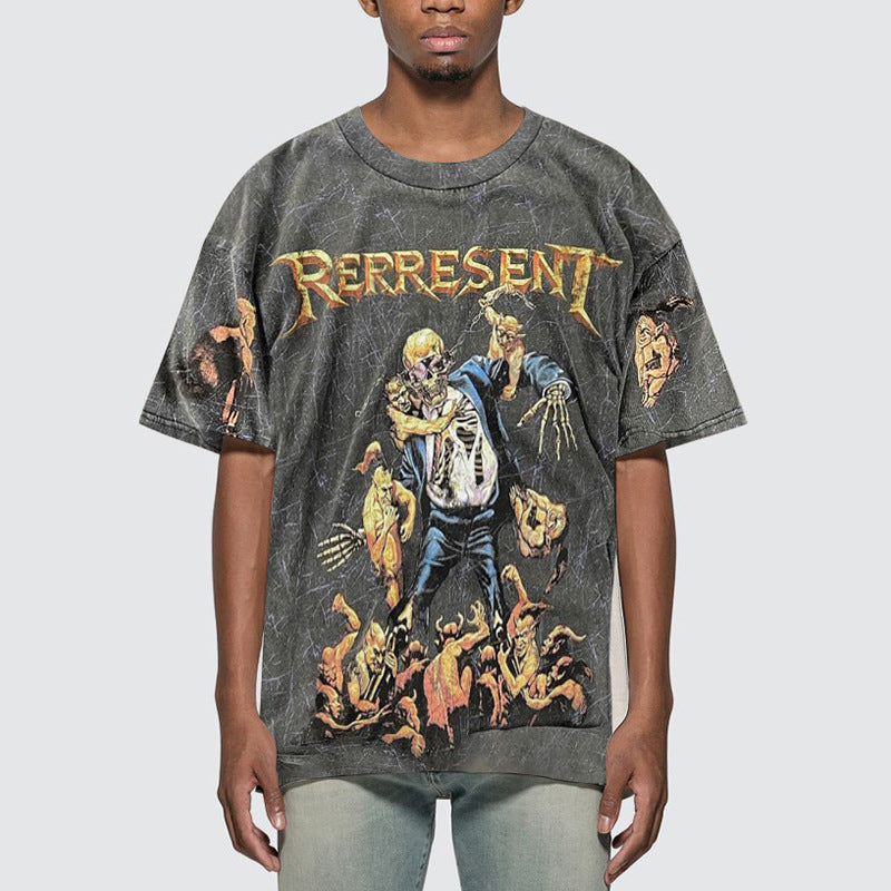 Rave Outfits Men T Shirt round Neck Short Sleeve Fashion Print