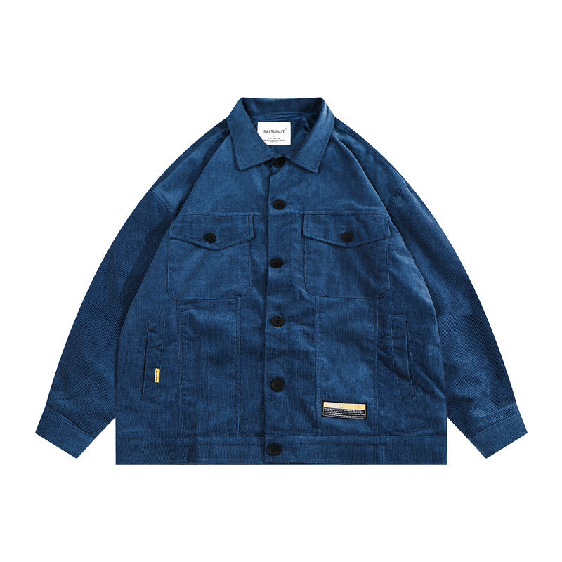 Man Fall Outfis Vintage Corduroy Casual Jacket Autumn Street BF Style Couple Turn-down Collar Coat Men