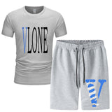 Vlone T Shirts & Shorts 2 Piece Set Men 'S Summer Printed Sports Short-Sleeved T-Shirt Set