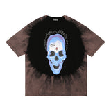 Skull Apparel Tie-Dyed Skull Print Loose round Neck Short Sleeve