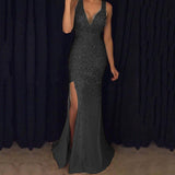 Long Homecoming Dresses Spring Fork Sequins Dress Long Dress Evening Dress