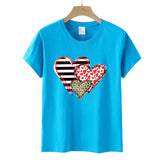 Valentine's Day T Shirt Colorful Plaid Printed Pullover Short Sleeve Women's T-shirt