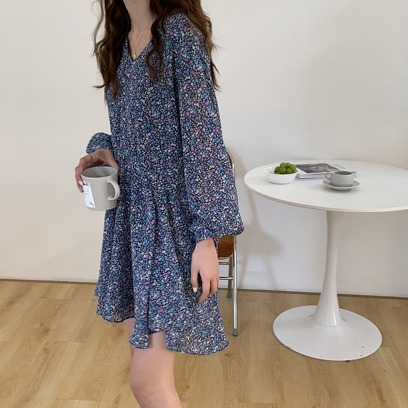MIDI Mauve Wrap Dress Women's Long-Sleeved Dress Loose Skirt