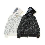 Bathing Ape Jacket Autumn and Winter Shark Starry Sky Luminous Cardigan Hoodie Fleece Padded Coat