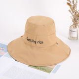 Women Bucket Hat Embroidered Big Brim Double-Sided Sun Protection Sunshade