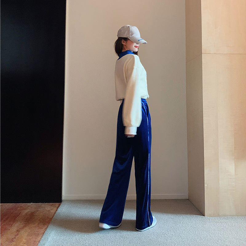Velour Tracksuit Spring, Autumn and Winter Loose Velvet Thickened Sweater Two-Piece Set