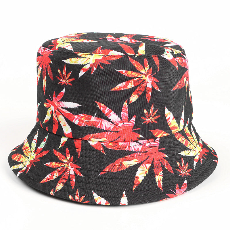 Bucket Hat Fishing Cap Cotton Print Fisherman Hat Maple Leaf Hat Female Outdoor Leisure Basin Hat
