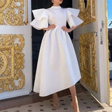 Taffeta Dress Ruffle Sleeve Solid Color Double Layer Dress Gown
