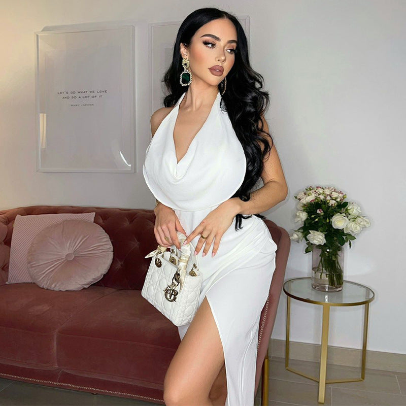 Kendall Jenner Wedding Guest Dress Solid Color Sleeveless Sexy Backless Slit
