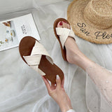 Women Open Toe Sandals Flats Summer Cross Slippers Fashion Outerwear Flat-Heeled Slippers