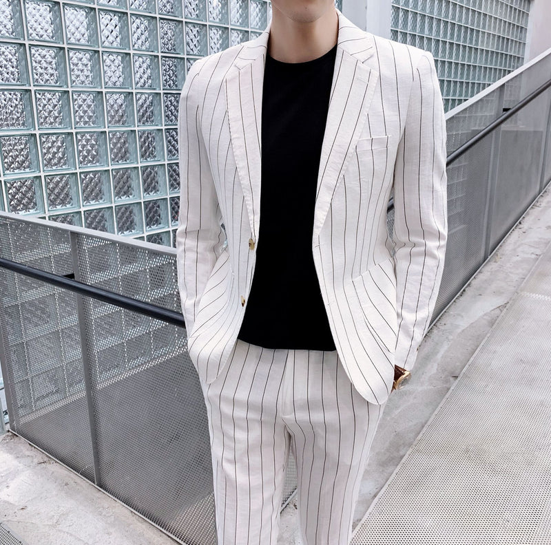 Men's Jackets Two-Piece Slim Fit Casual Vertical Stripes