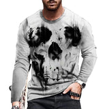 Skull T Shirt 3D Digital Printing Skull Retro Crew Neck T-shirt Men's Long Sleeve