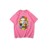 Bathing Ape T Shirt Printed Round Neck Casual Short Sleeve Multi-Color Blocks Ape Head T-shirt