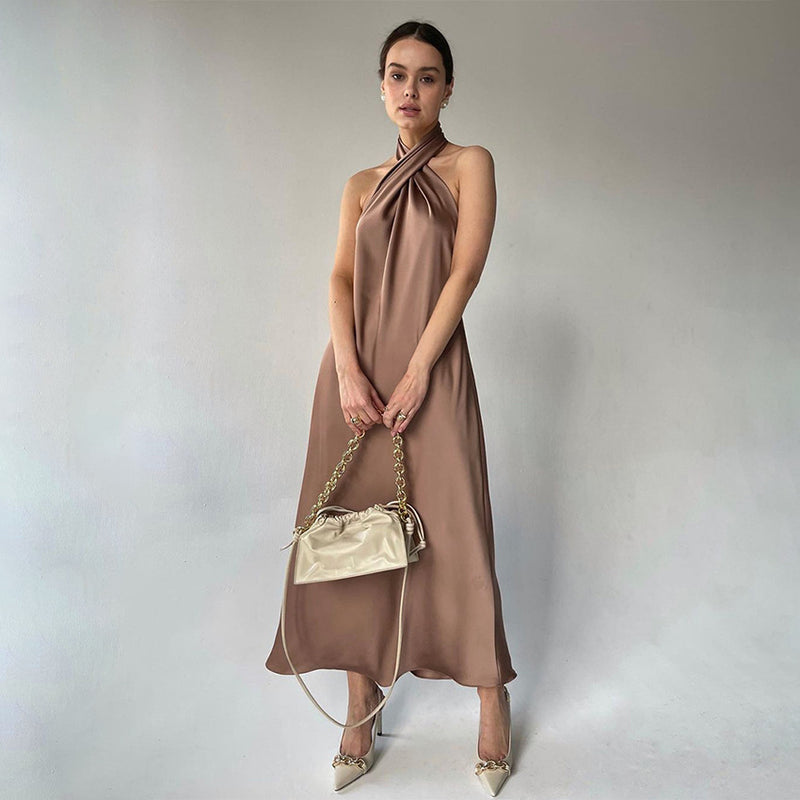 Gloria Vanderbilt Satin Gown Sexy Halter Backless
