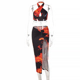 Kendall Jenner Wedding Guest Dress Fashion Personality Printed Sexy Backless Slit
