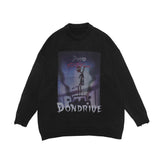 Men Sweater Cartoon Anime Print Knitwear Men's Loose round Neck Sweater Pullover