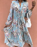 Nine Britton Dress Fashion Print Casual V-neck Elastic