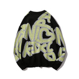 Men Sweater Letter Jacquard Sweater Men's Street Trend round Neck Sweater Loose Pullover