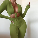 Summer Tight Sexy Cropped Lace-up Solid Color Jumpsuit for Women