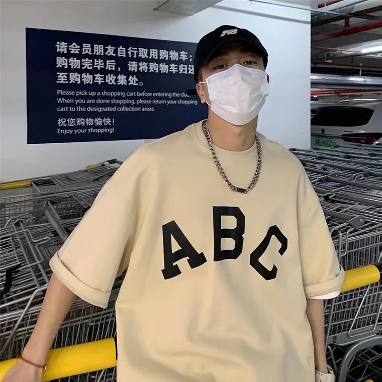 Men T-Shirts Letter Printed round Neck Half Sleeve