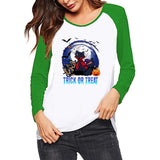 Halloween Costumes Pattern Printed Raglan Color Contrast Long Sleeve T-shirt Women