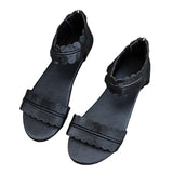 Women Open Toe Sandals Flats Plus Size Slippers Flat Vintage Lace Peep Toe Sandals