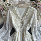 Betty Draper Valentine's Day Dress Vintage Court Style Figure Flattering Wide Hem Long Dress Lace V-neck