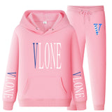 Vlone Hoodie & Pants 2 Piece Set Sweatshirt Autumn Print Baggy Coat