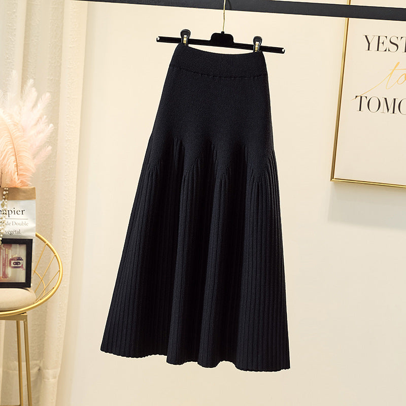MIDI Mauve Skirt Thickened Knitting Women's Autumn and Winter Skirt